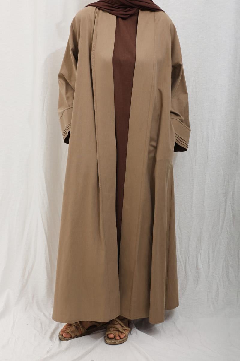 Manşeti Nervürlü Abaya Camel