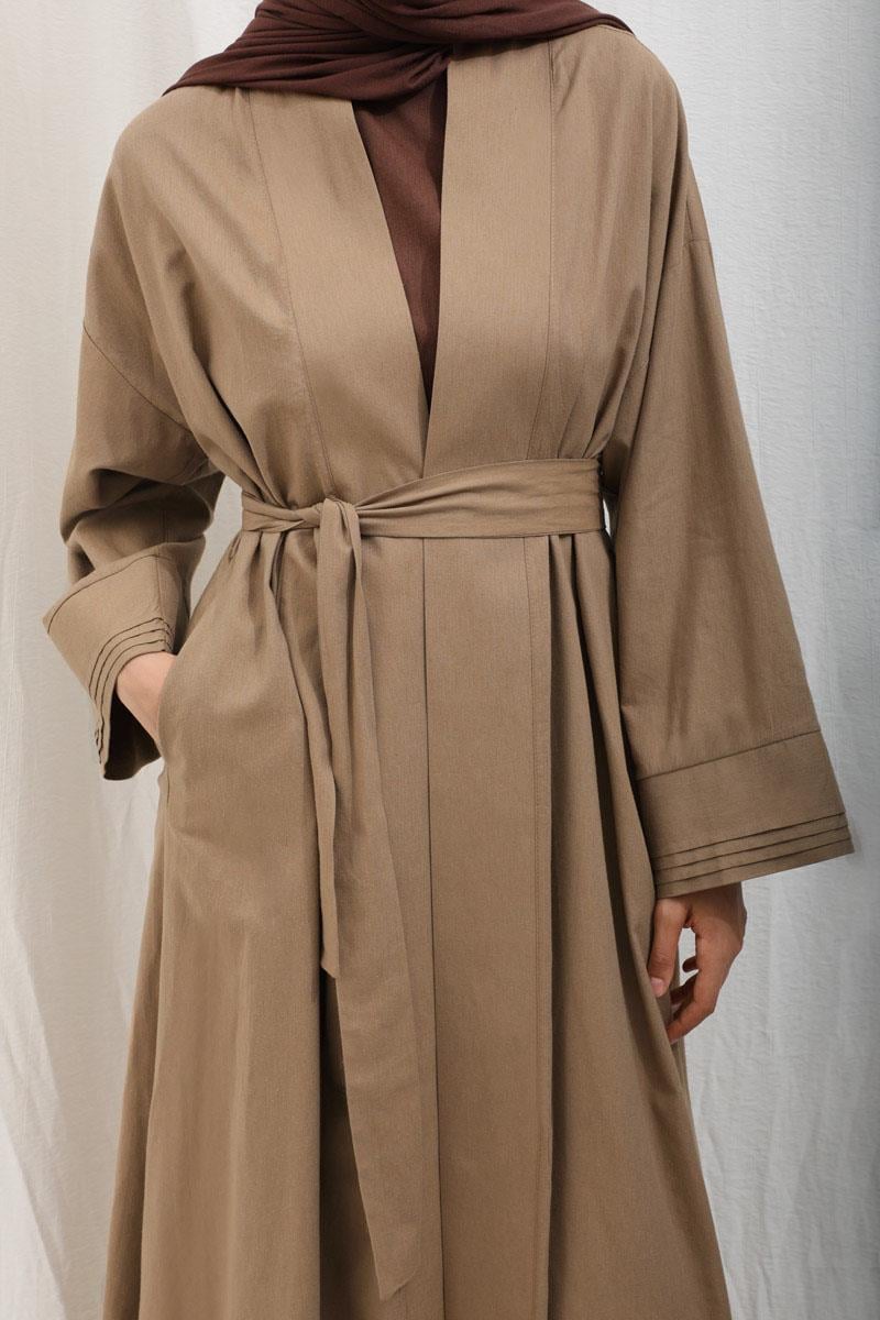 Manşeti Nervürlü Abaya Camel