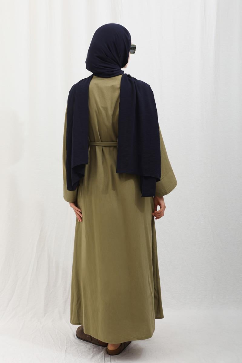 Manşeti Nervürlü Abaya Haki