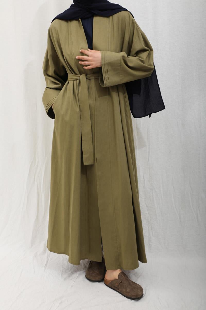 Manşeti Nervürlü Abaya Haki