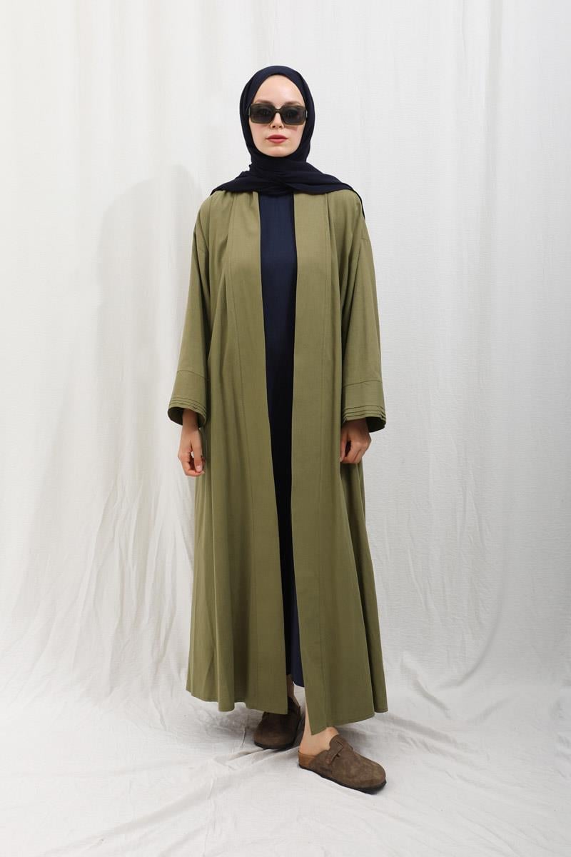 Manşeti Nervürlü Abaya Haki