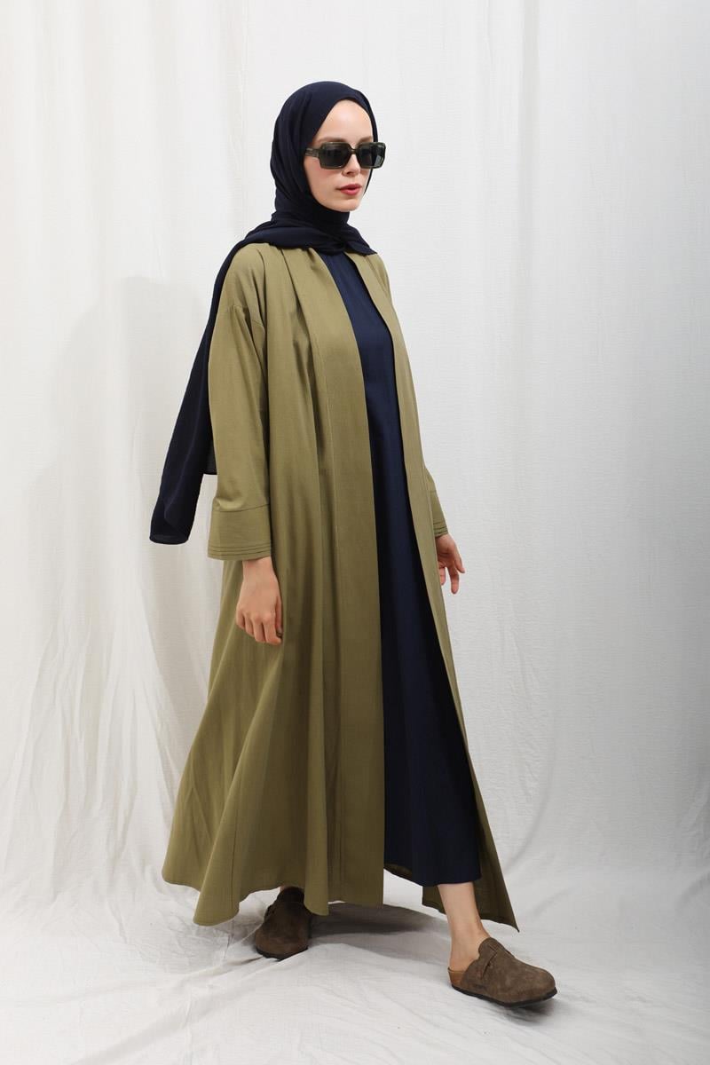 Manşeti Nervürlü Abaya Haki