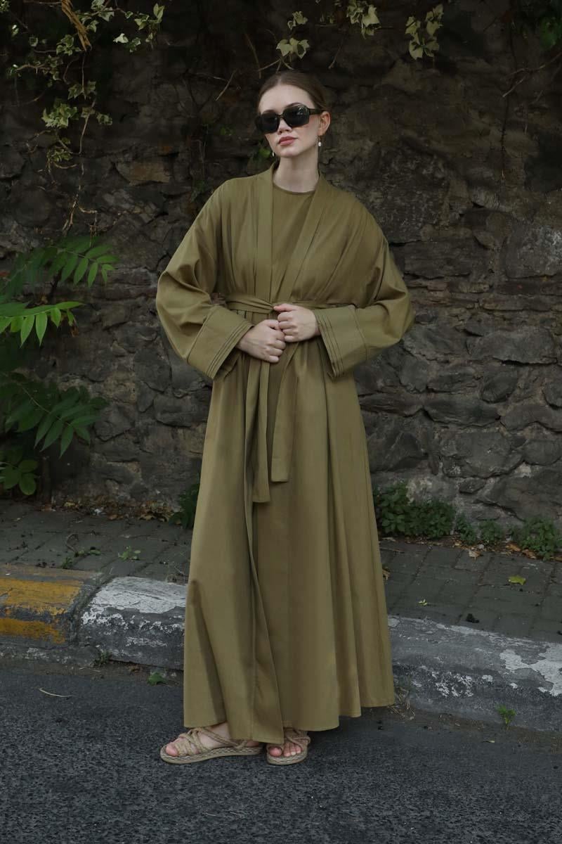 Manşeti Nervürlü Abaya Haki