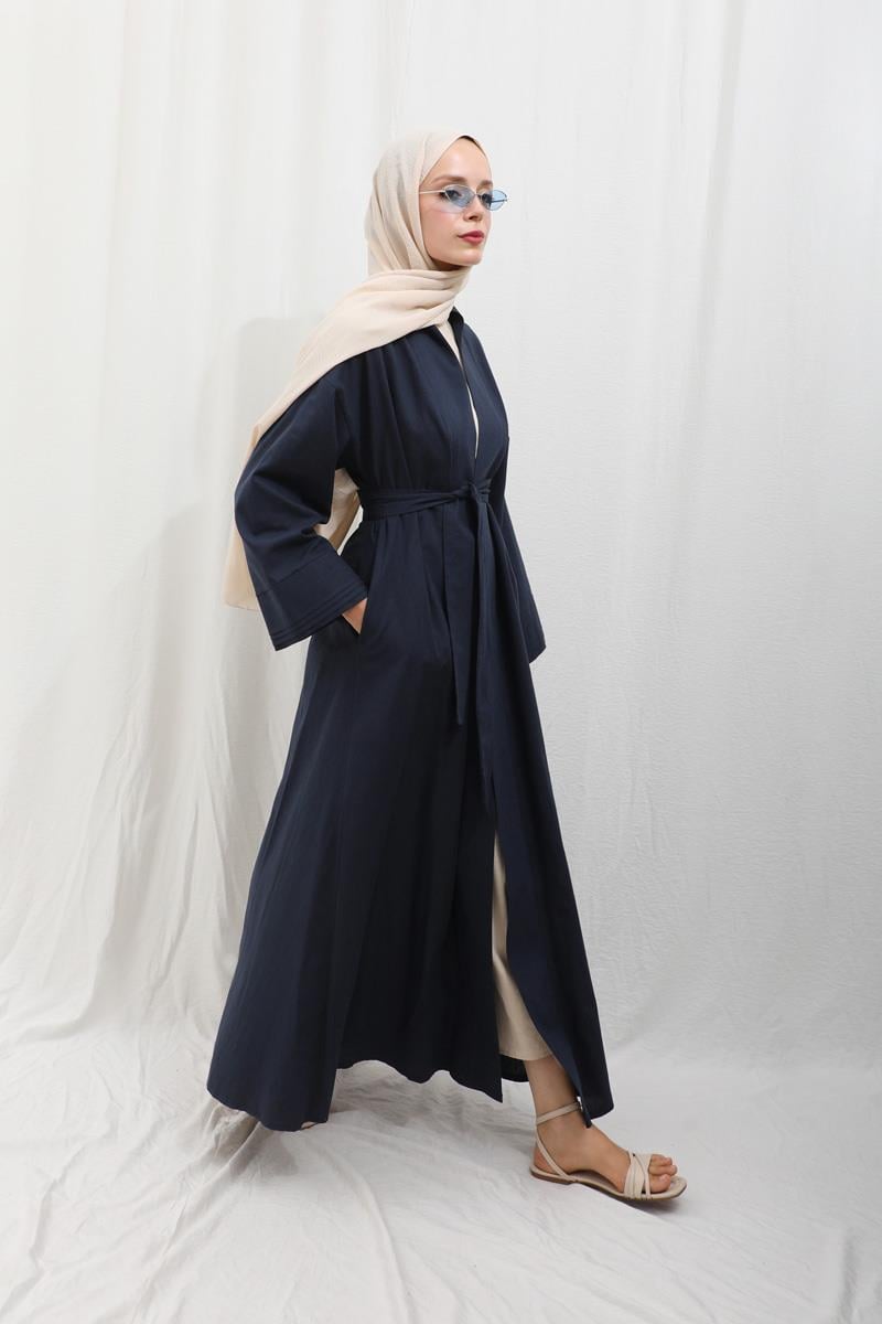 Manşeti Nervürlü Abaya Lacivert