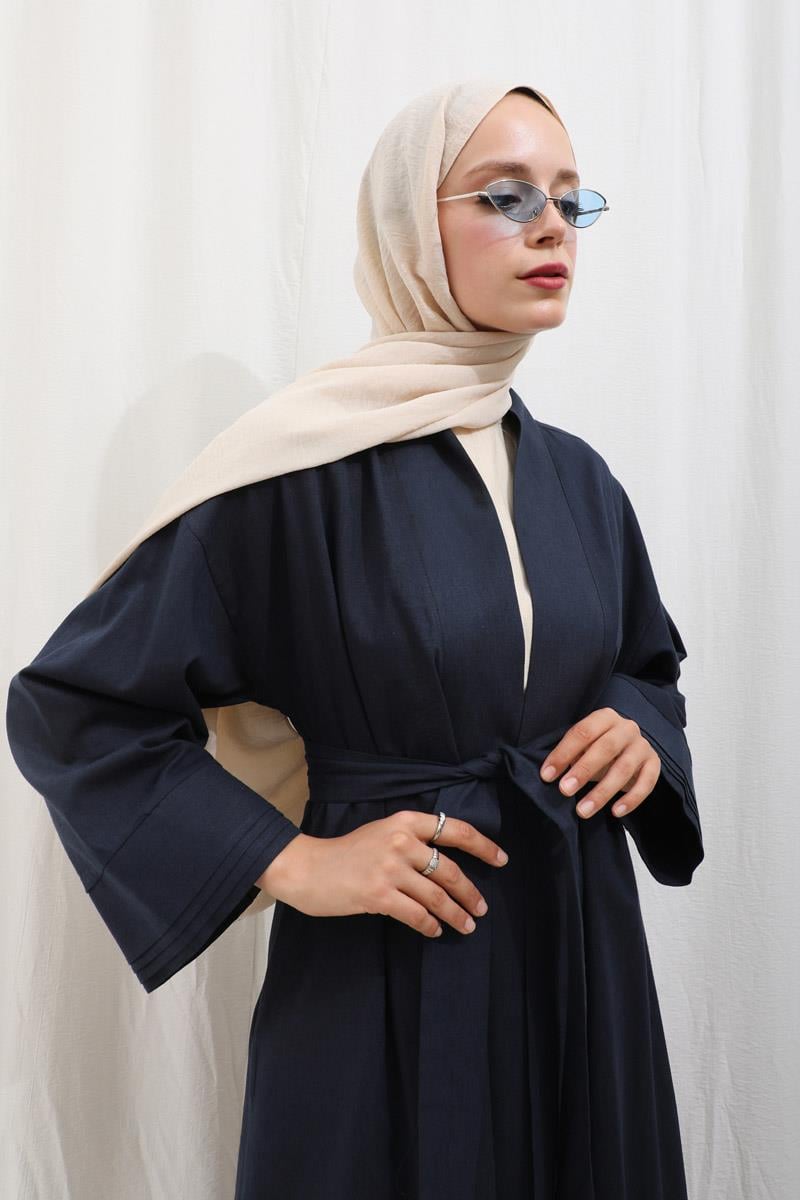 Manşeti Nervürlü Abaya Lacivert