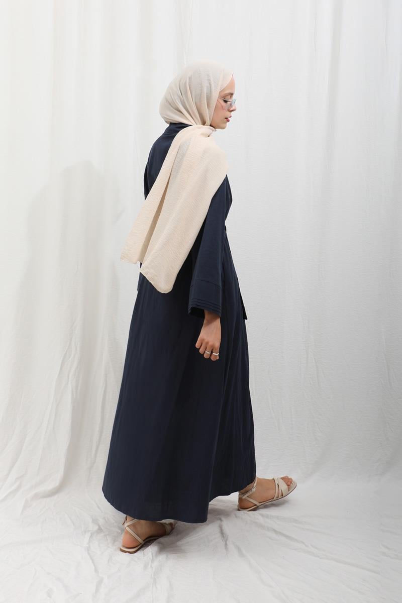 Manşeti Nervürlü Abaya Lacivert