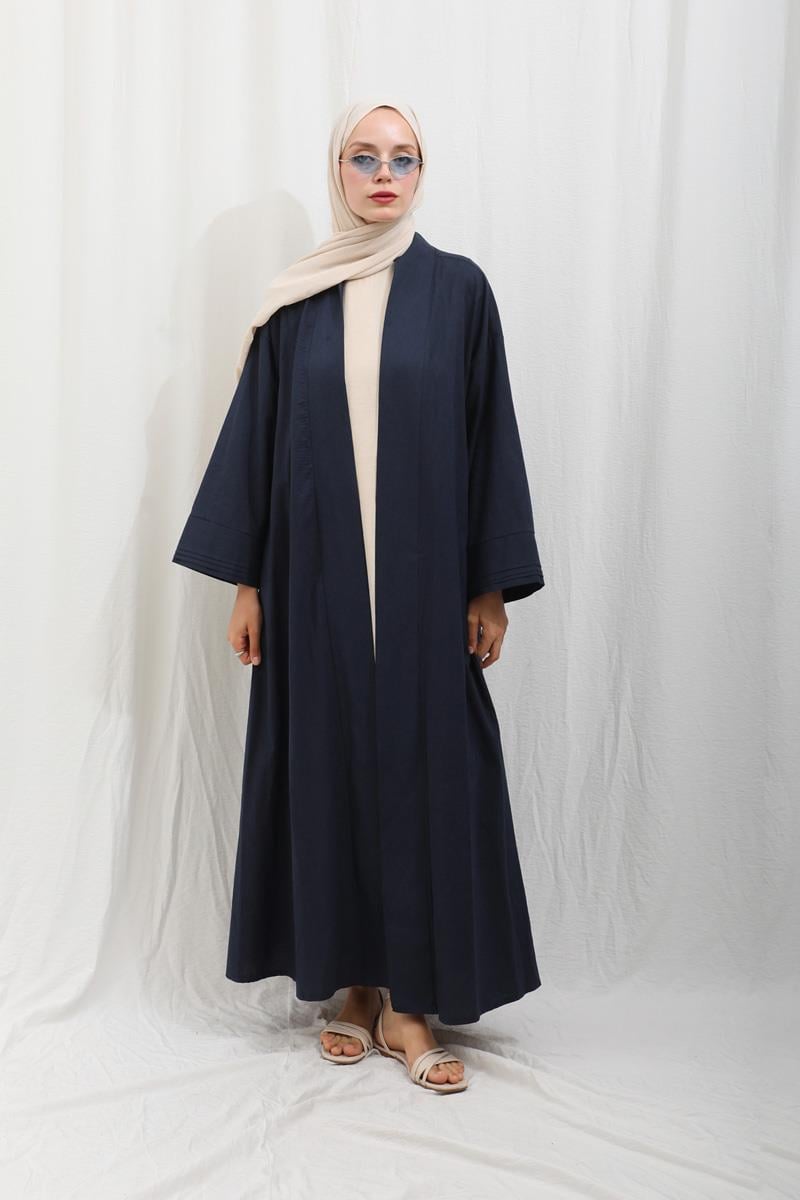 Manşeti Nervürlü Abaya Lacivert