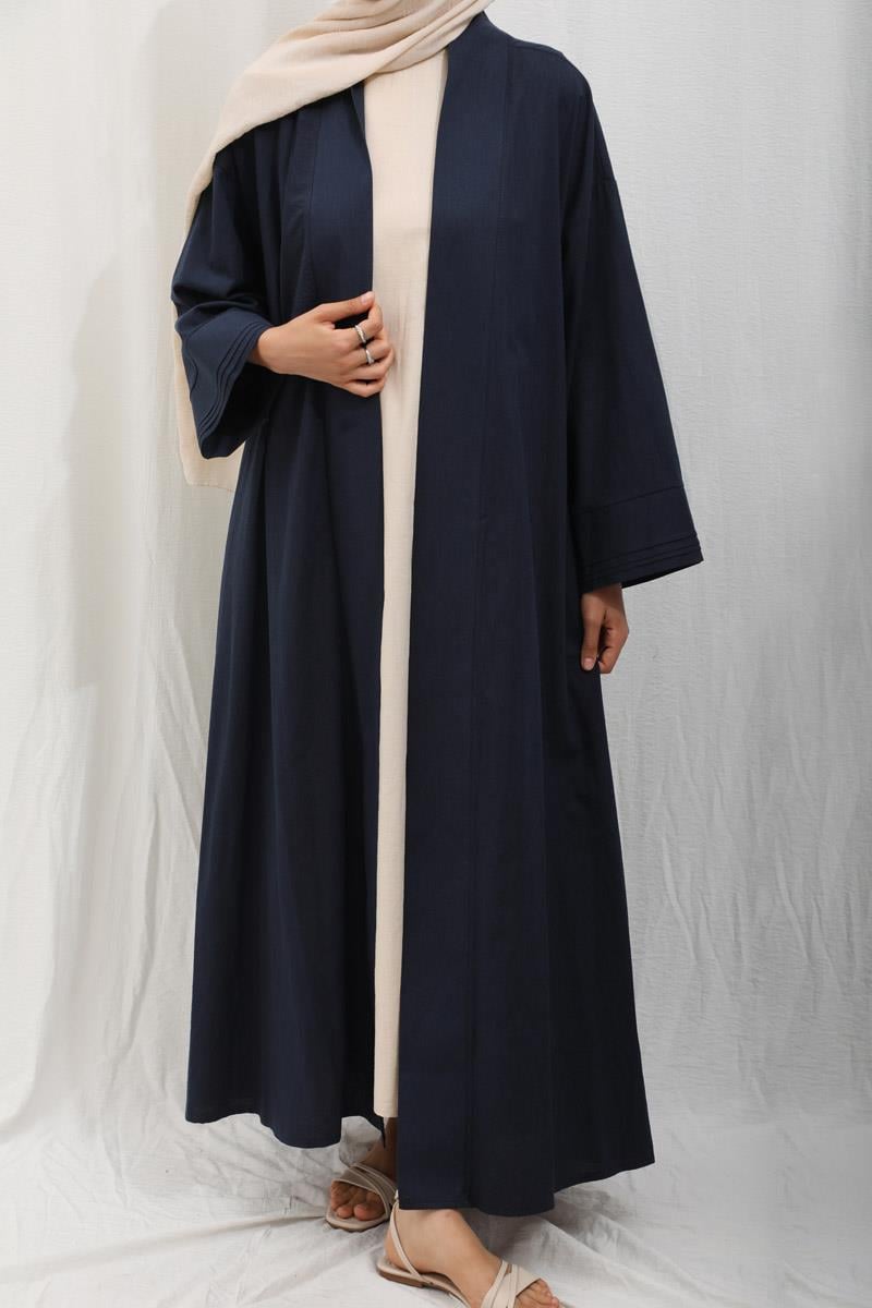 Manşeti Nervürlü Abaya Lacivert