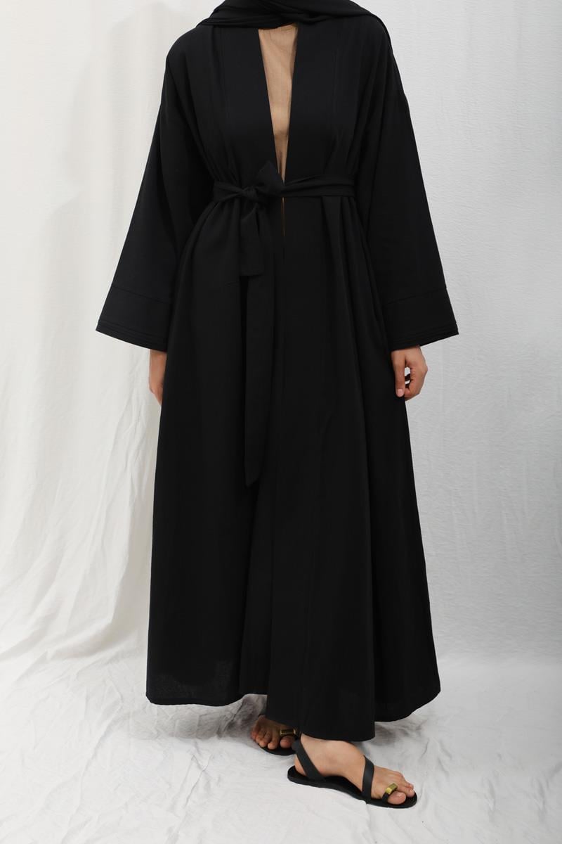 Manşeti Nervürlü Abaya Siyah