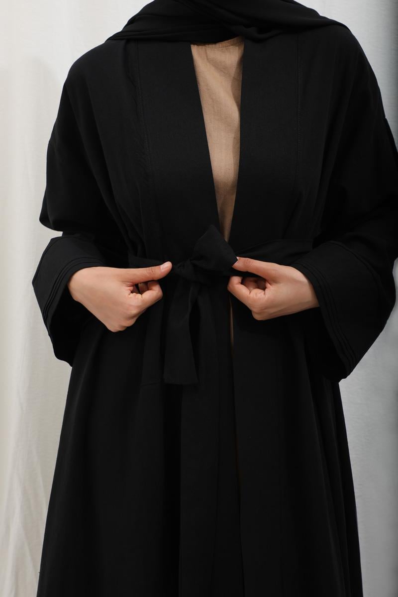 Manşeti Nervürlü Abaya Siyah