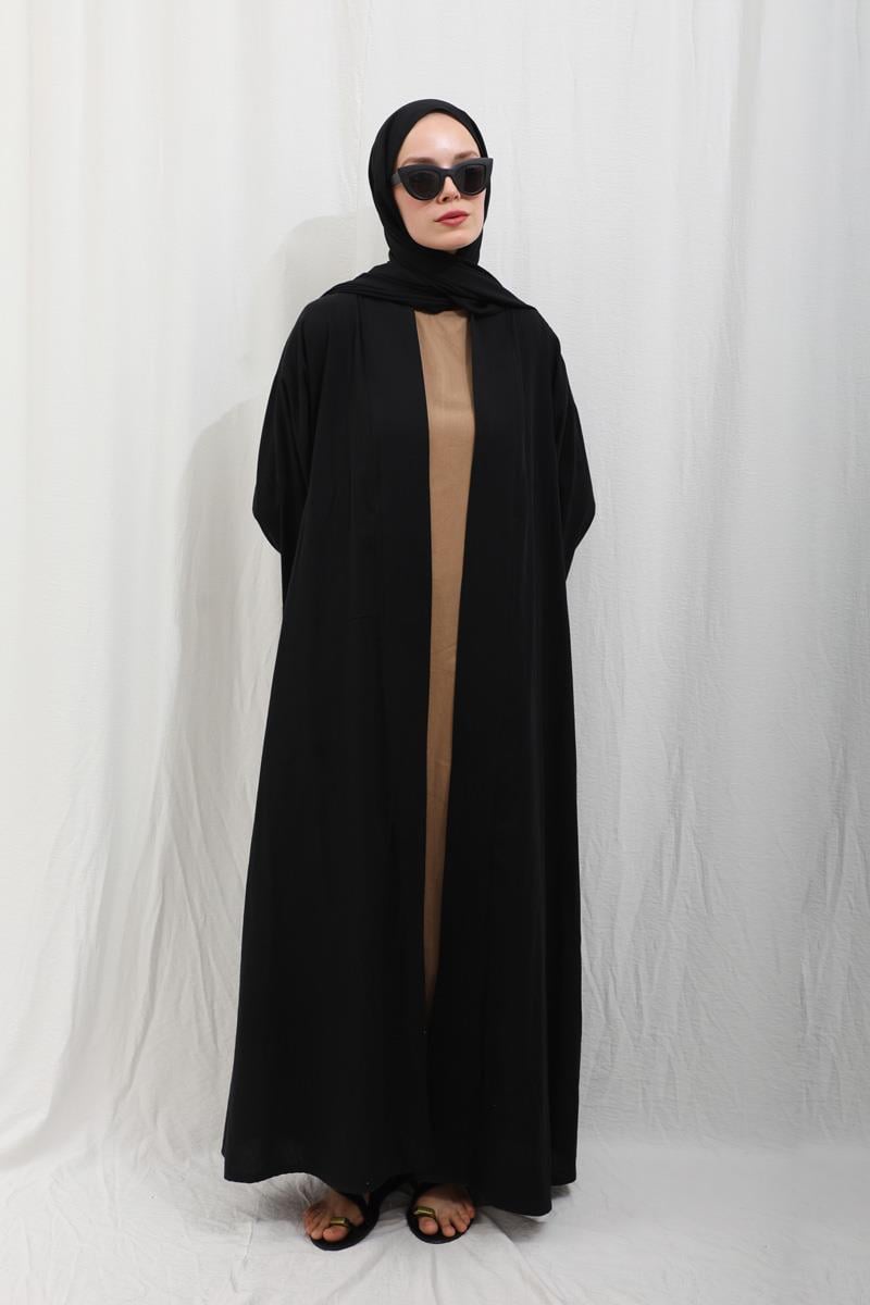 Manşeti Nervürlü Abaya Siyah