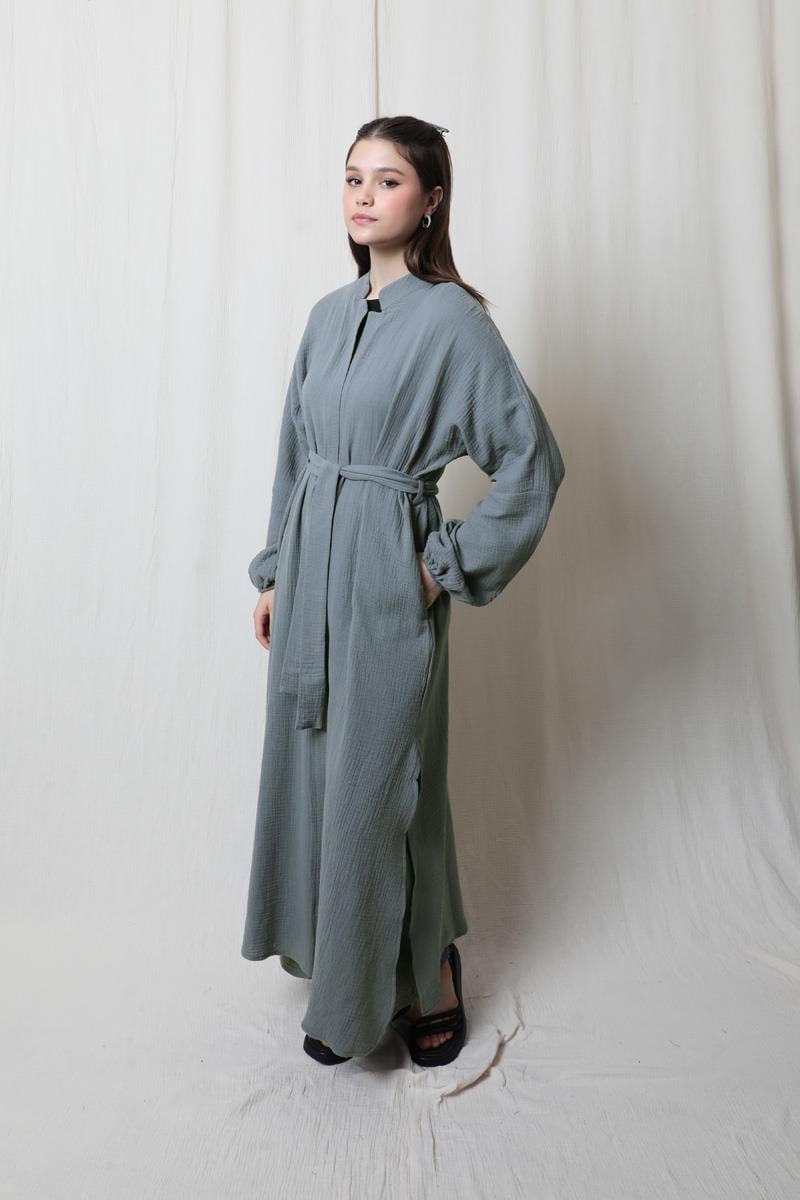Müslin Abaya Takım Koyu Gri