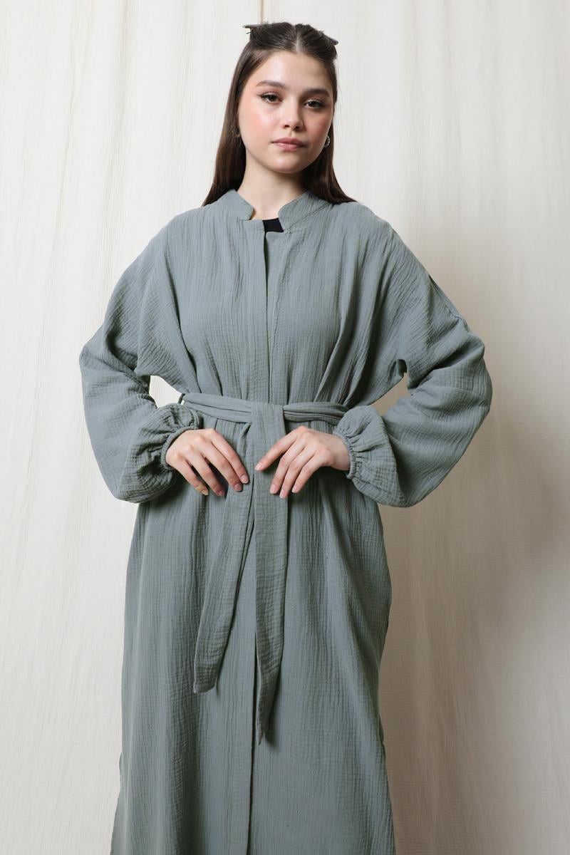 Müslin Abaya Takım Koyu Gri