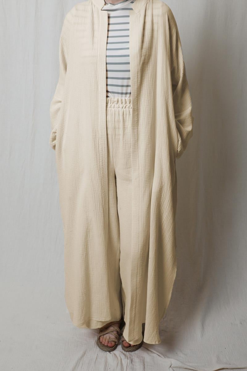 Müslin Abaya Takım Ekru