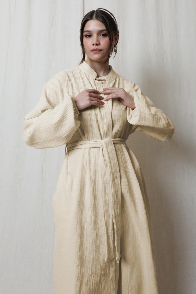 Müslin Abaya Takım Ekru