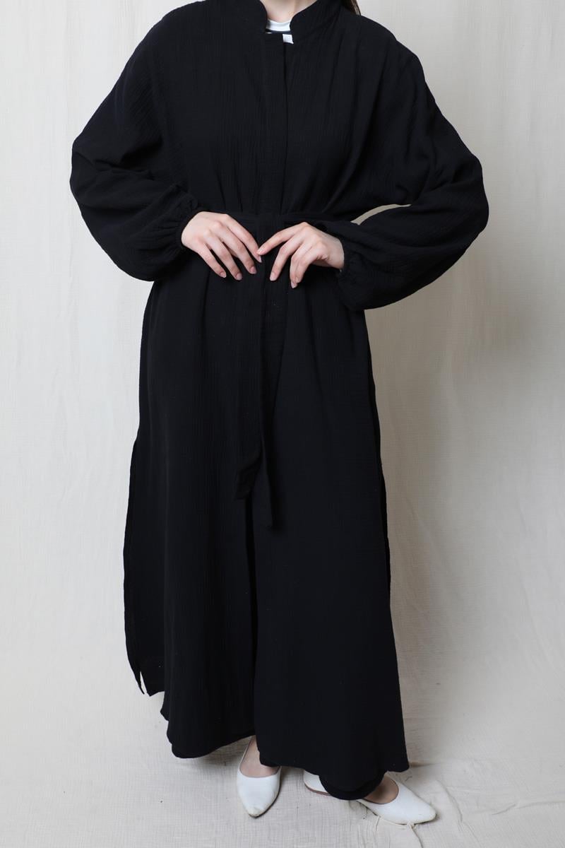 Müslin Abaya Takım Siyah