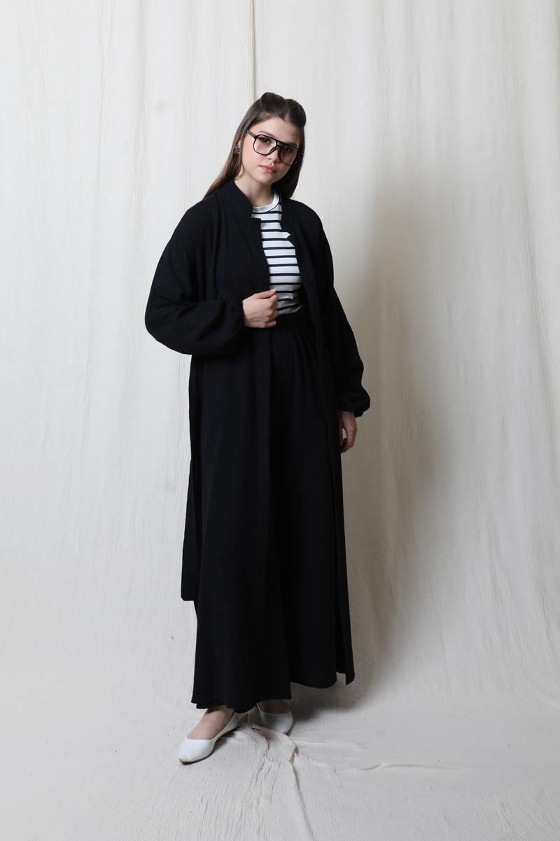 Müslin Abaya Takım Siyah