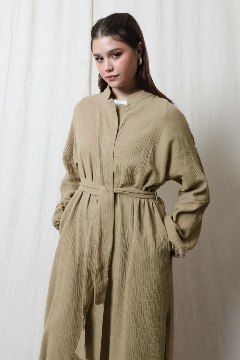 Müslin Abaya Takım Vizon