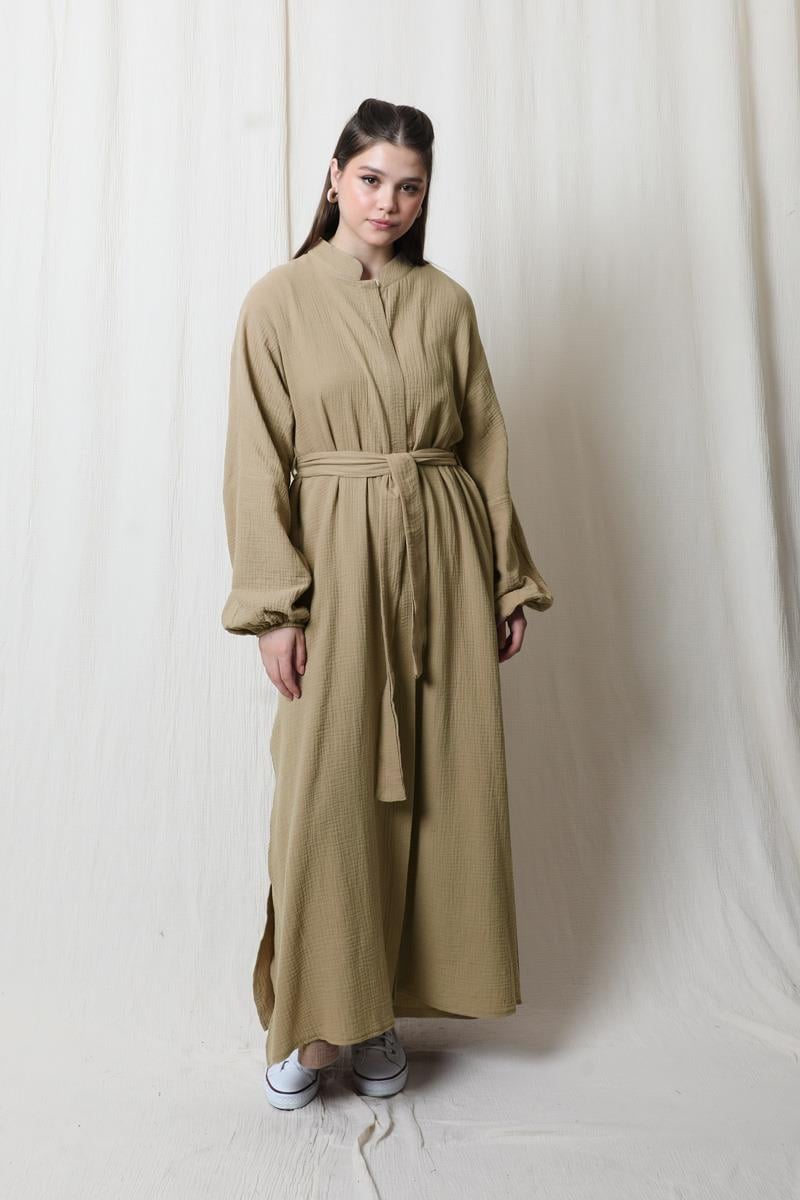 Müslin Abaya Takım Vizon