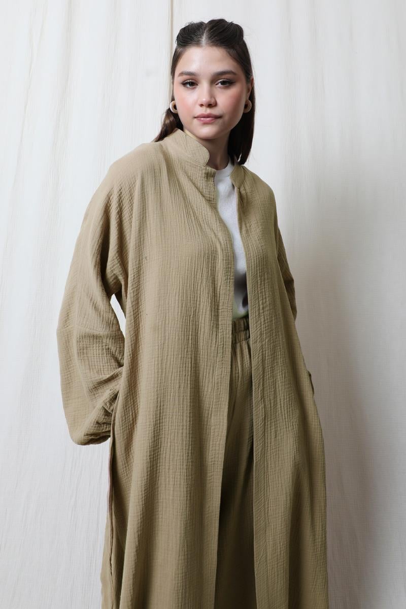 Müslin Abaya Takım Vizon