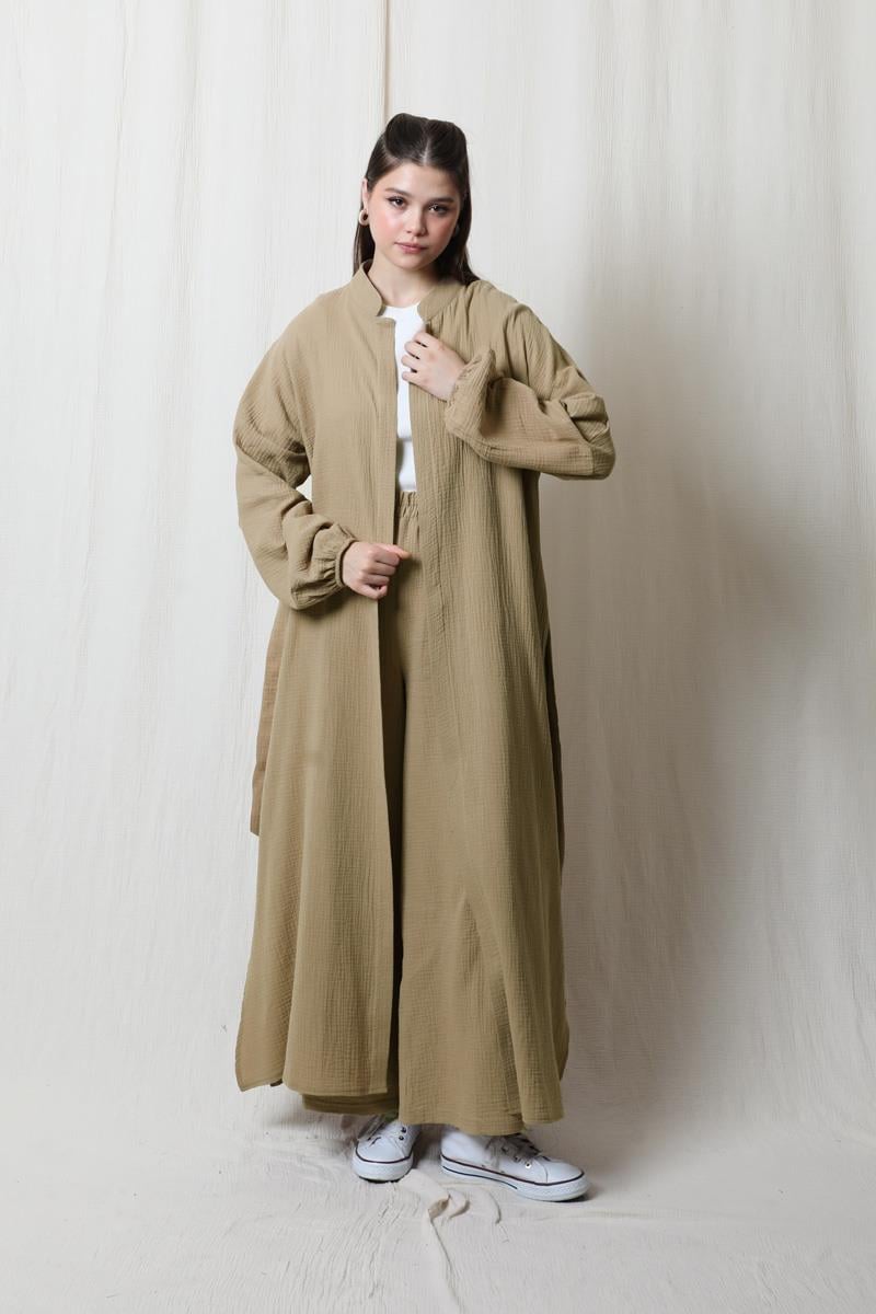 Müslin Abaya Takım Vizon