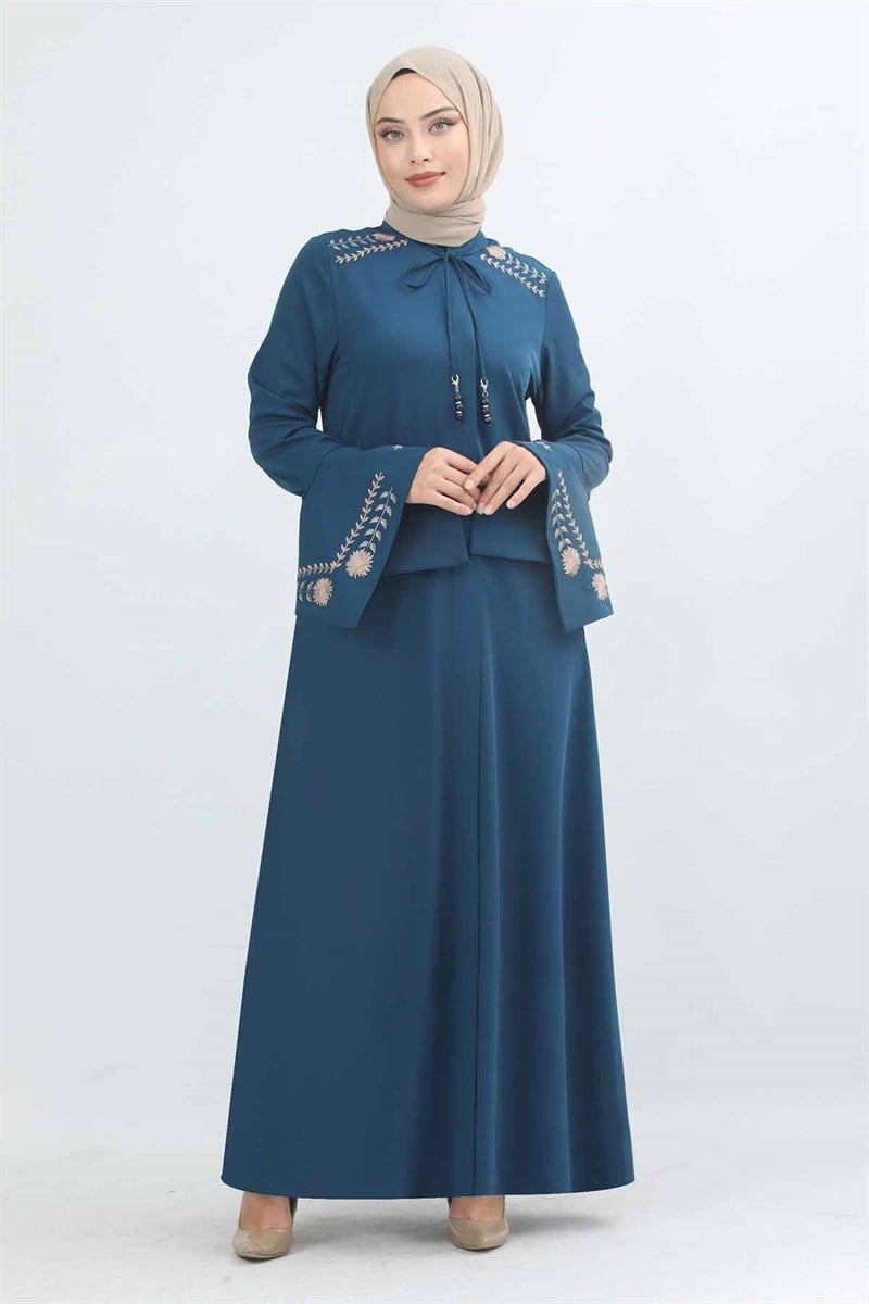 Nakış İşleme Detaylı Ferace İndigo
