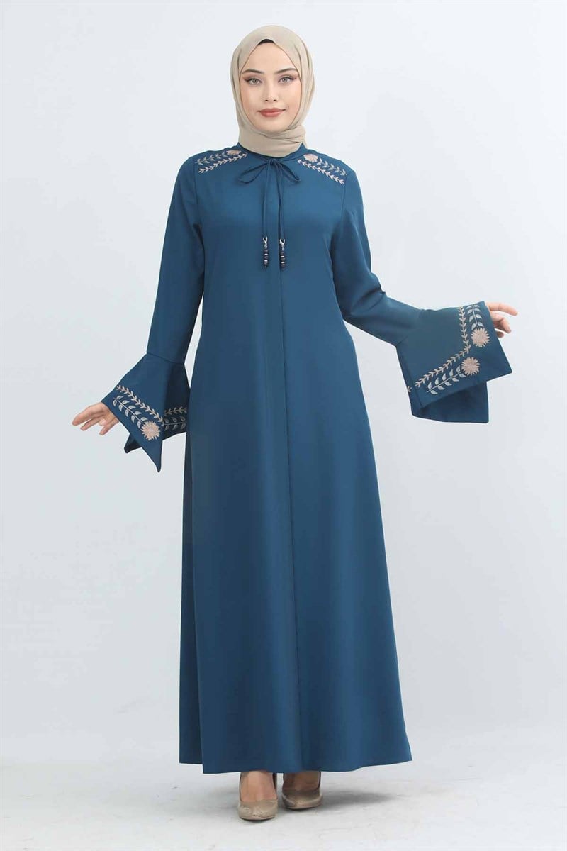 Nakış İşleme Detaylı Ferace İndigo
