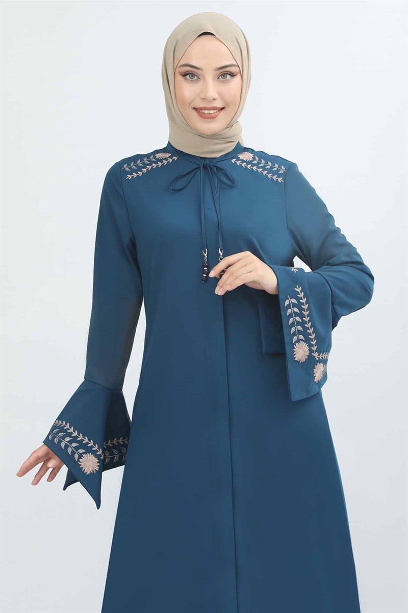 Nakış İşleme Detaylı Ferace İndigo