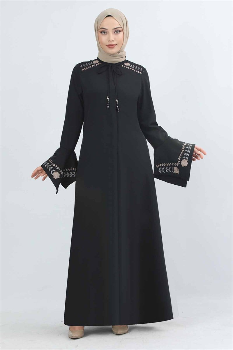 Nakış İşleme Detaylı Ferace Siyah