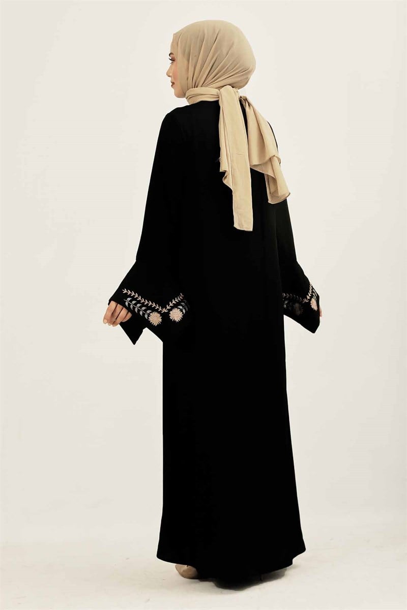Nakış İşleme Detaylı Ferace Siyah