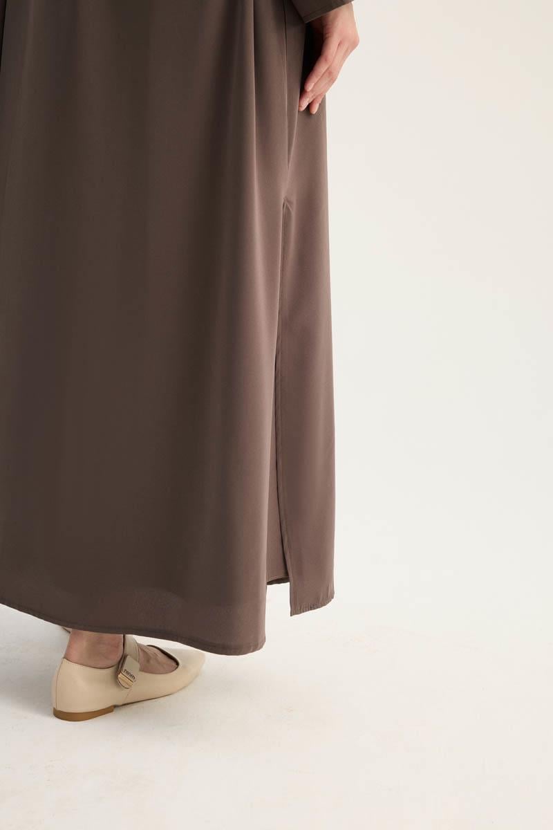 Nervür Detaylı Abaya Takım Kahverengi