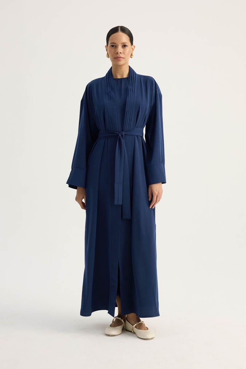 Nervür Detaylı Abaya Takım Lacivert