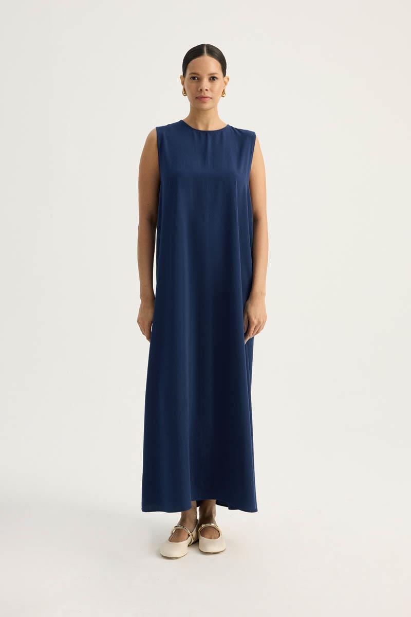 Nervür Detaylı Abaya Takım Lacivert