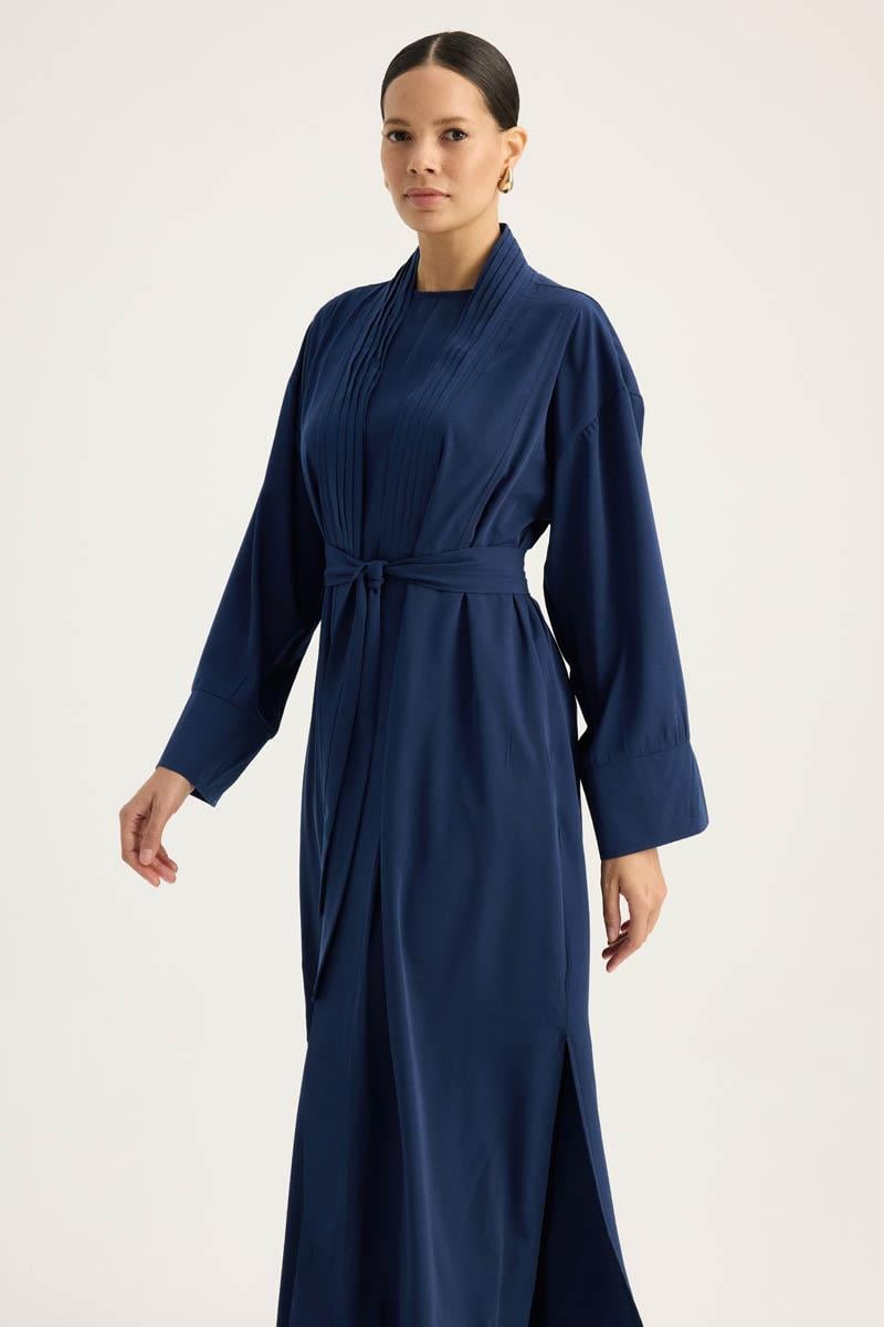 Nervür Detaylı Abaya Takım Lacivert