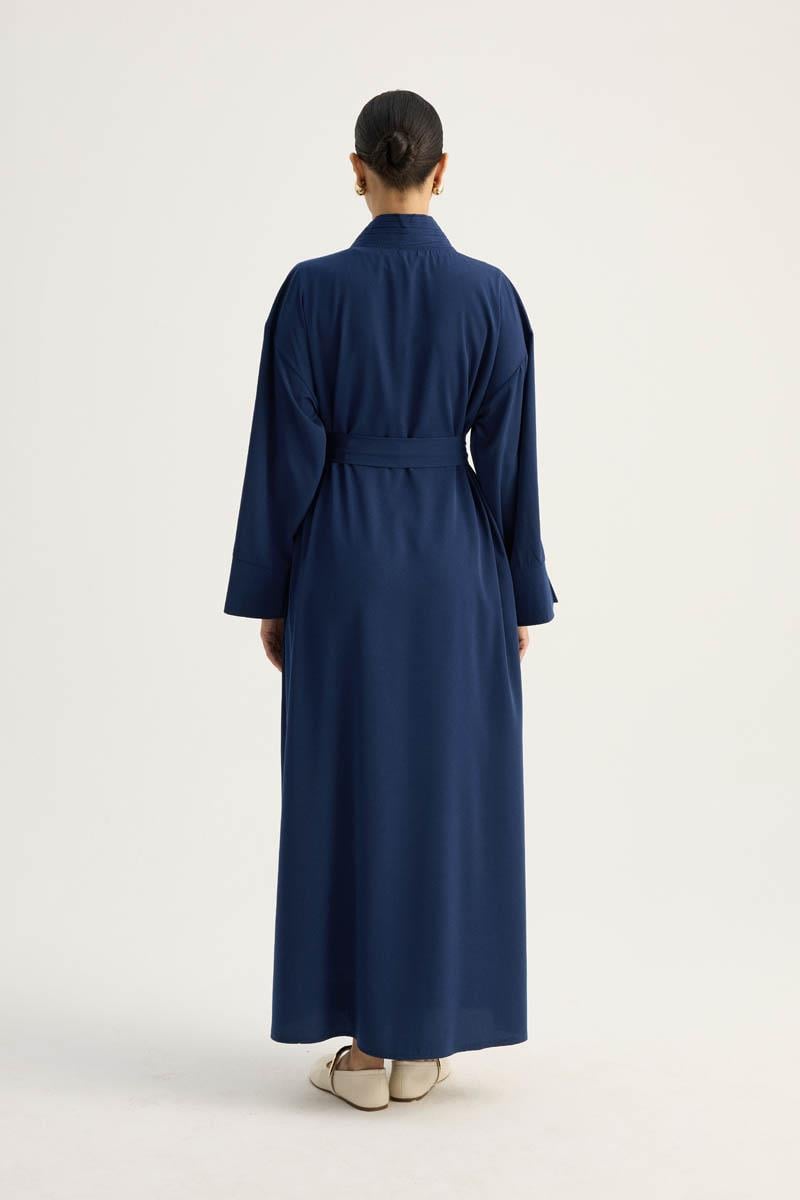 Nervür Detaylı Abaya Takım Lacivert