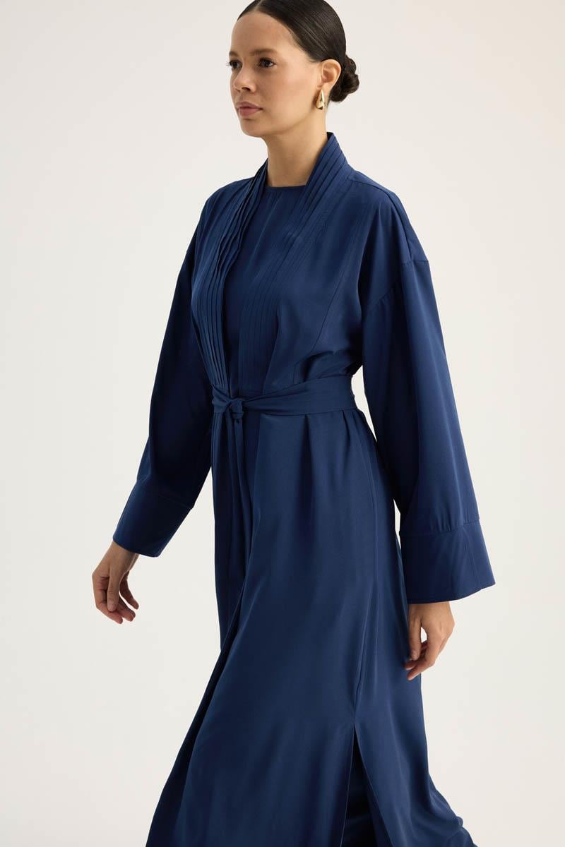 Nervür Detaylı Abaya Takım Lacivert