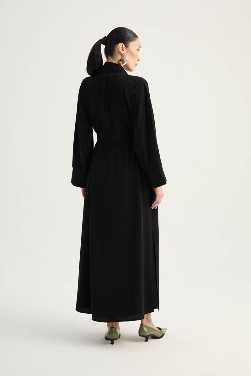 Nervür Detaylı Abaya Takım Siyah