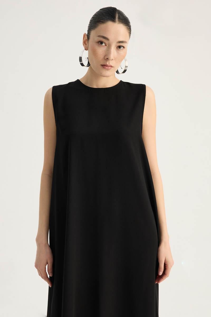 Nervür Detaylı Abaya Takım Siyah