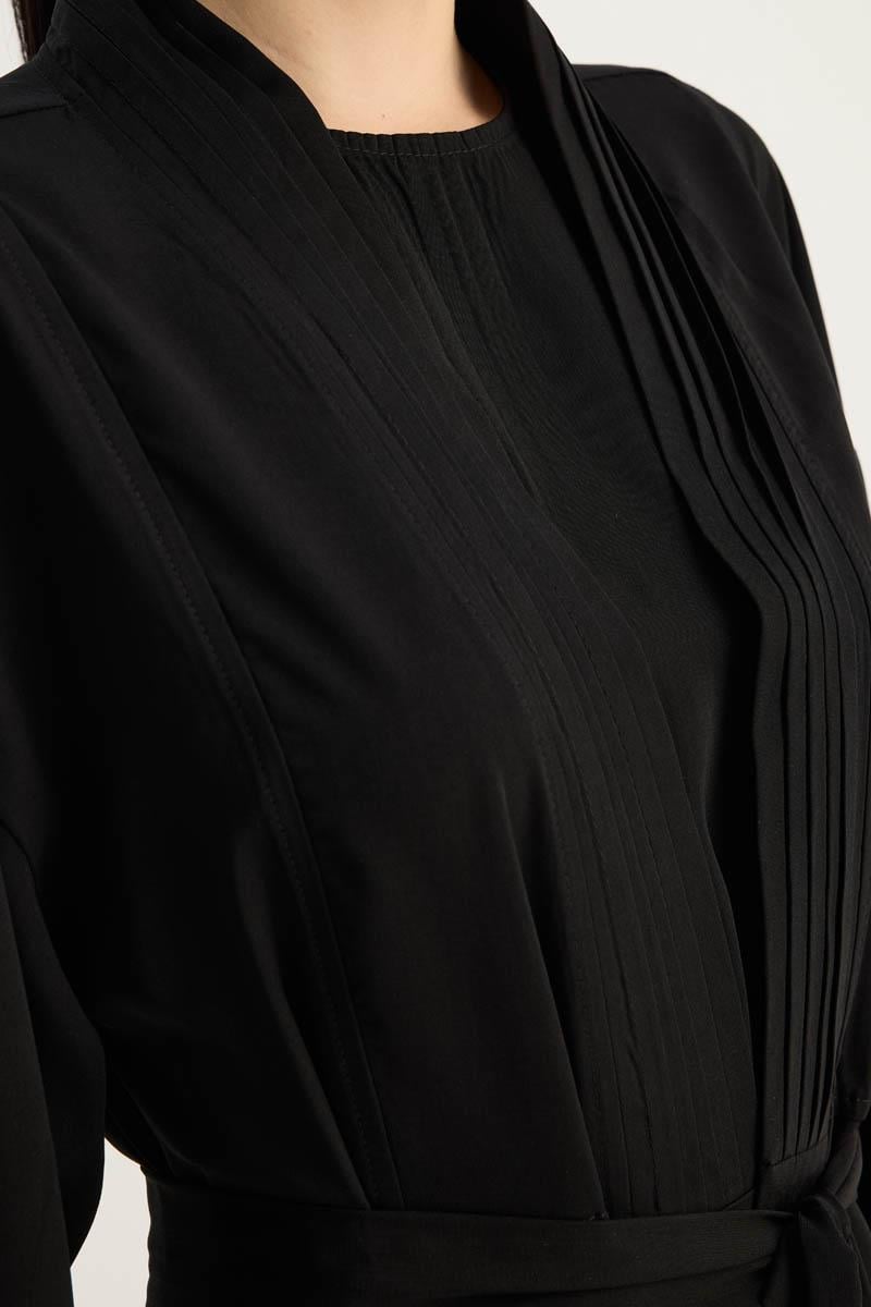 Nervür Detaylı Abaya Takım Siyah