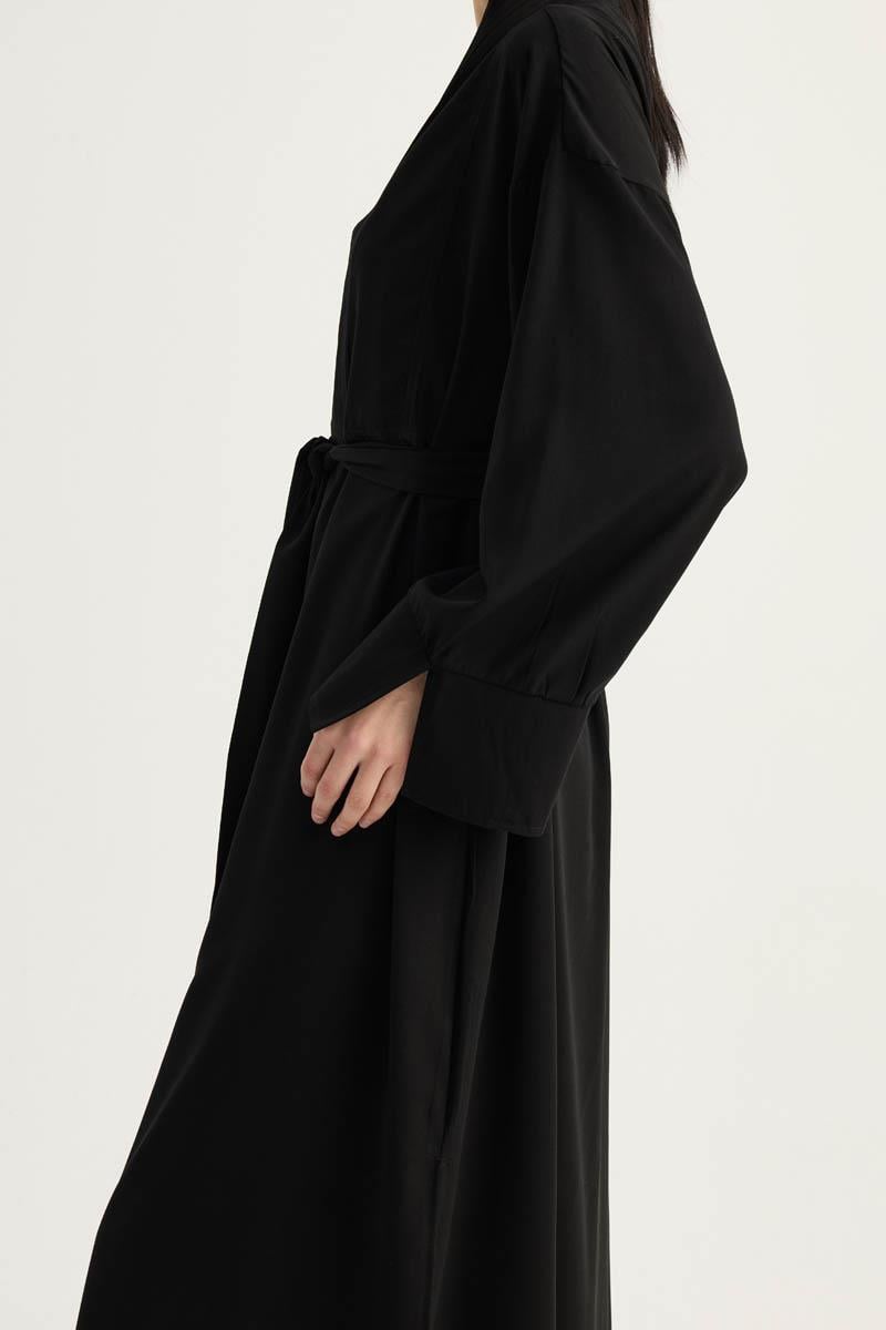 Nervür Detaylı Abaya Takım Siyah