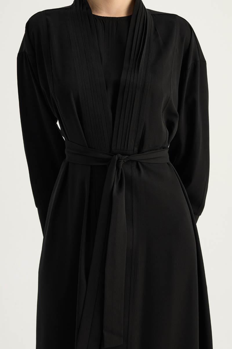 Nervür Detaylı Abaya Takım Siyah