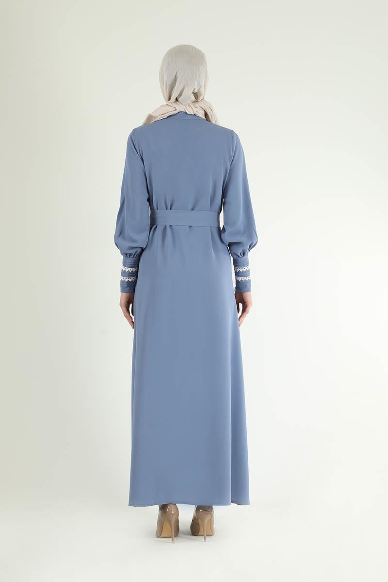 Nervür Detaylı Kuşaklı Ferace Bebe Mavisi