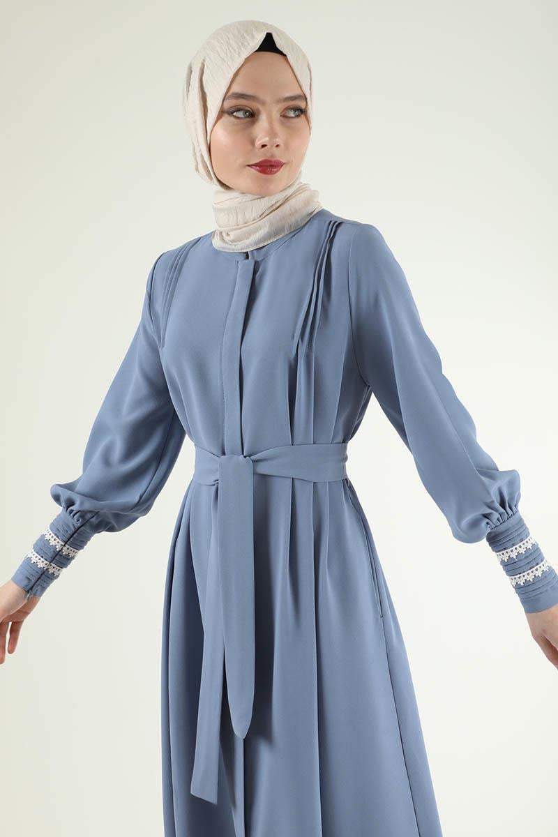 Nervür Detaylı Kuşaklı Ferace Bebe Mavisi