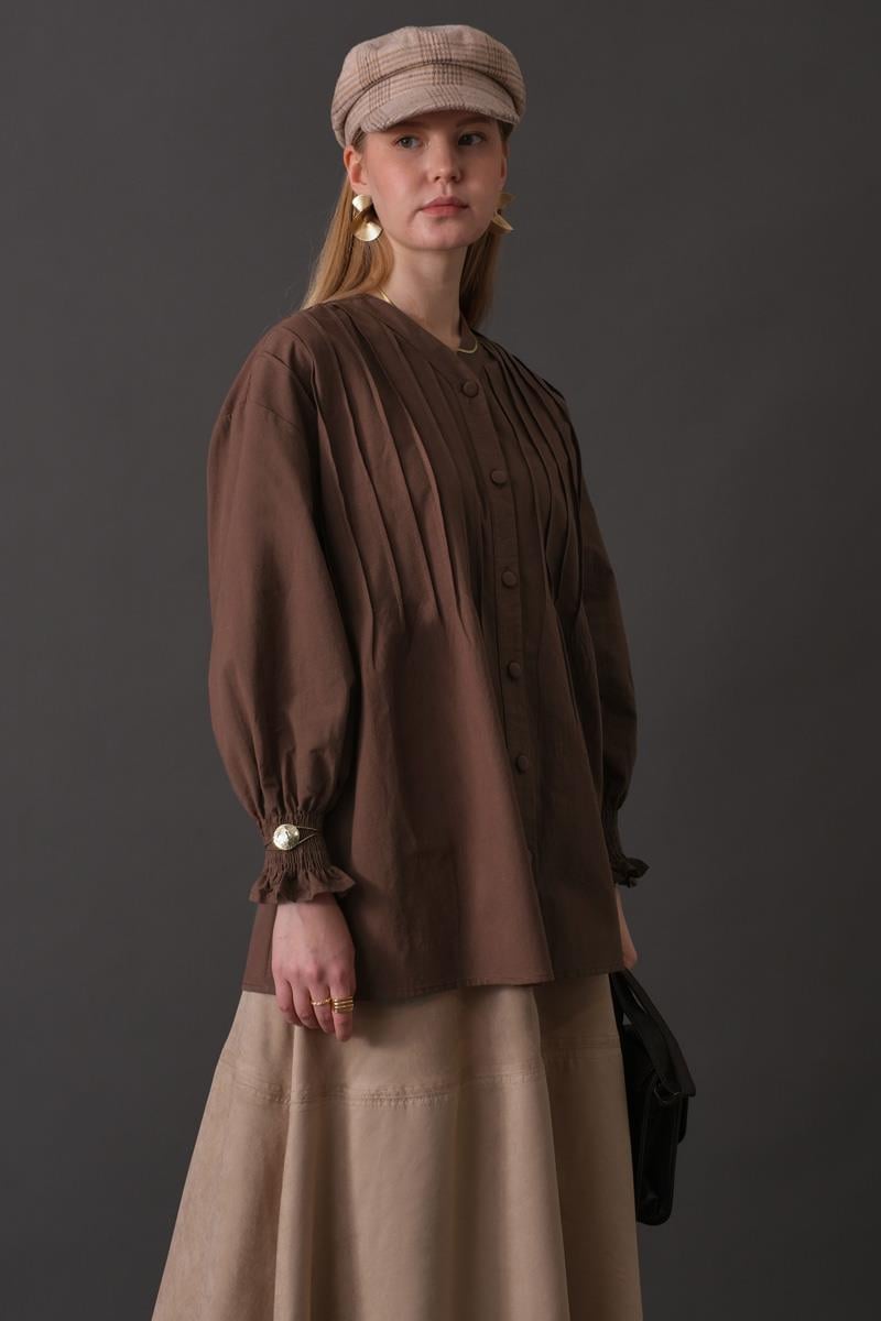 Nervür Detaylı Pamuk Gömlek Kahverengi