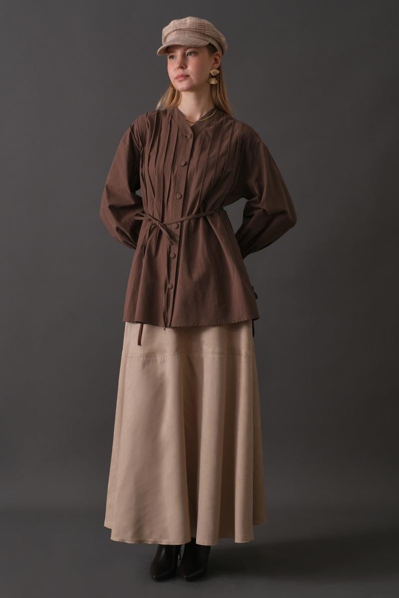 Nervür Detaylı Pamuk Gömlek Kahverengi