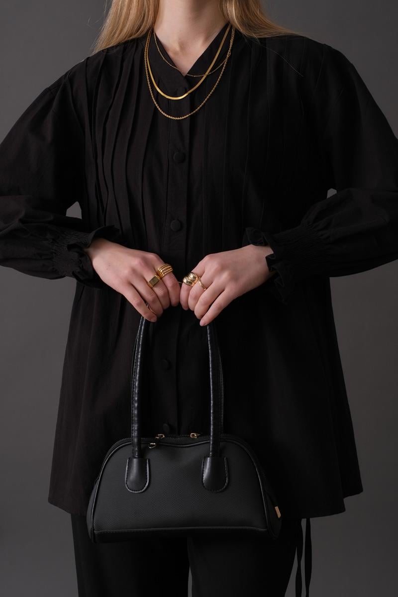 Nervür Detaylı Pamuk Gömlek Siyah