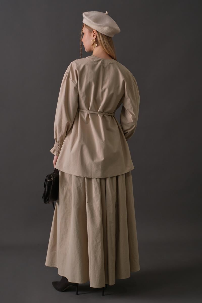 Nervür Detaylı Pamuk Gömlek Taş