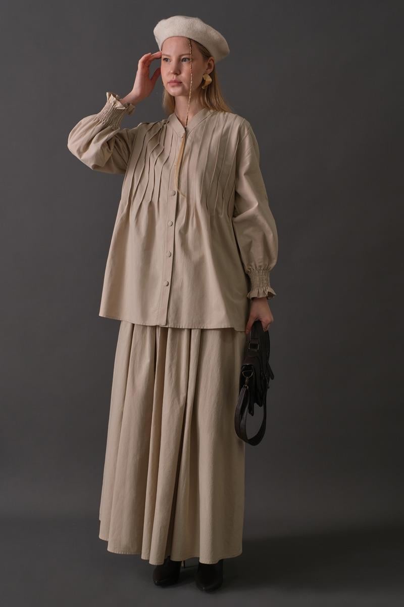 Nervür Detaylı Pamuk Gömlek Taş