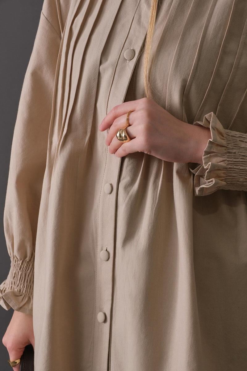 Nervür Detaylı Pamuk Gömlek Taş