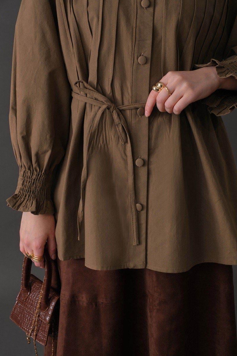 Nervür Detaylı Pamuk Gömlek Toprak